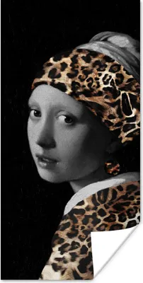 Produktbild von MuchoWow® Poster Das Mädchen mit dem Perlenohrring - Pantherdruck - Vermeer 20x40 cm - Plakat - Foto