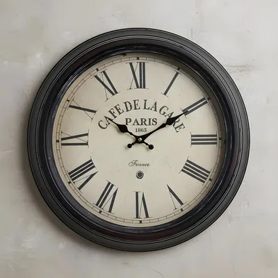 Produktbild von XXL Wanduhr 47cm Bahnhofsstil Nostalgie Paris Frankreich Metall Schwarz Großuhr Vintage Römische Ziffern Bahnhofsuhr Quarzuhrwerk