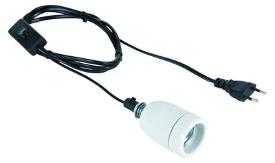 Produktbild von Porzellan-Lampenfassung E27 – bis 250 W – mit Schalter und 1,8 m Kabel