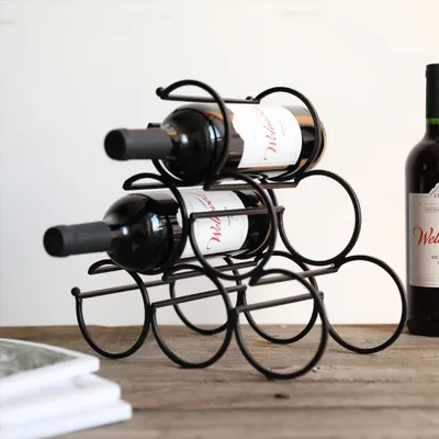 Produktbild von DESIGN: Eisenständer für Weinflaschen – Weinflaschenhalter – Freistehender Weinständer – Tragbarer Weinkühler für Zuhause – Bar – Küche (Design für 6 Flaschen – Tiefe 9 cm)