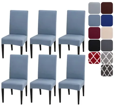 Produktbild von Stuhlhussen 6er Set Stretch hellblau abnehmbar waschbar für Esszimmerstühle