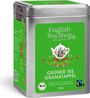 Produktbild von ETS - Grüner Tee Granatapfel, BIO Fairtrade, Loser Tee, 100g Dose