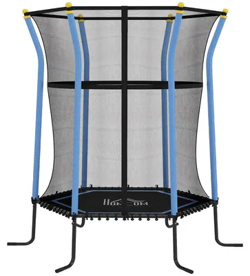 Produktbild von Trampolin für Kinder, 122 x 111 cm, mit Sicherheitsnetz, gepolstert, Stahl, belastbar bis 50 kg, Schwarz & Blau