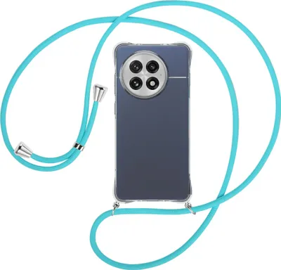 Produktbild von Handykette Backcover-Schutzhülle mit Band (Metall silberfarben) für OnePlus ACE5 5G - türkis