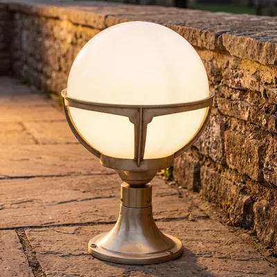 Produktbild von Stehlampe außen Weiß IP43 E27 38 cm Messing Vintage Wegeleuchte Haus Terrasse