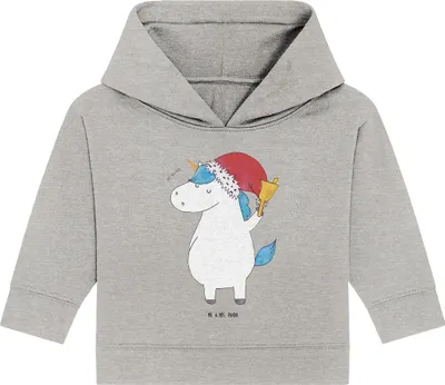 Produktbild von Mr. & Mrs. Panda Organic Baby Hoodie Einhorn Weihnachtsmann 12. - 18. Monat - Heather Grey - Geschenk, Gin, Wunschzettel, Unicorn, Kapuzenshirt, Schokolade, Nikolaus