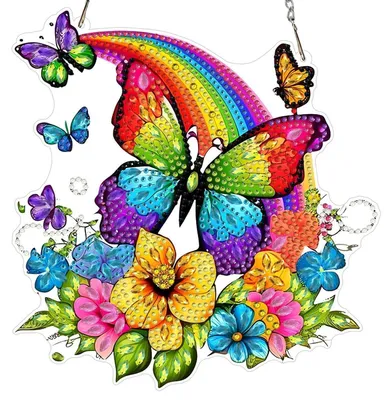 Immagine prodotto di Set per creare un ciondolo a forma di farfalla arcobaleno con la tecnica del diamond painting 5D, ideale per decorare finestre o utilizzarlo come decorazione