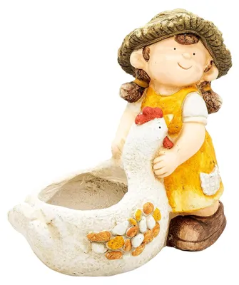 Produktbild von Gartenfigur Katherina mit Huhn als Blumentopf, ca. 40 cm groß, für die Außendekoration