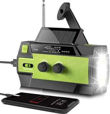 Productafbeelding van Handzender Solar Radio 4000mAh AM/FM weerstation met SOS-alarm, zaklamp, leeslamp en bewegingssensor, geschikt voor buitenshuis en noodsituaties