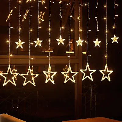 Obrázek produktu pro Jayseuw 2M 138 LED víla světla hvězdy záclony světla vnitřní záclony 8 režimů osvětlení Vánoční strana zahrada okno dekorace teplá bílá