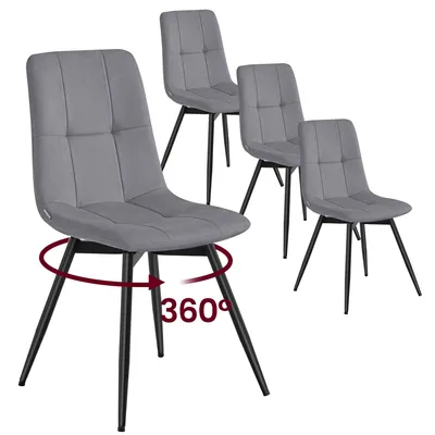 Produktbild von VASAGLE Esszimmerstühle 4er Set, 360° Drehbar, Ergonomischer Samtstuhl, 43 x 52 x 83 cm, Grau, KI-generiertes Bild