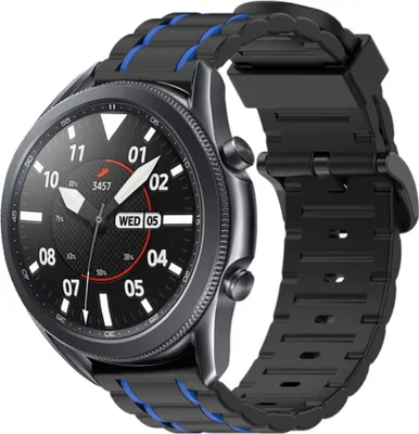 Produktbild von Strap-it Samsung Galaxy Watch 3 45mm Sportschnallenarmband (Schwarz/Blau)