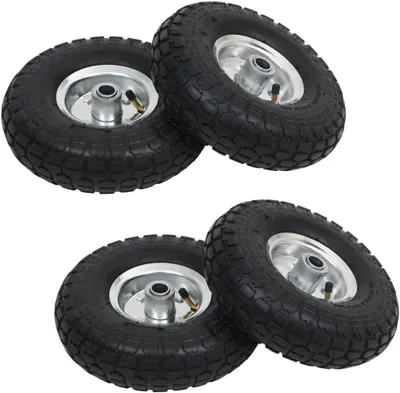 Produktbild von Set von 4 Sackkarrenrädern 260x83mm, luftbereift mit Metallfelge, Tragfähigkeit bis 100kg, Reifen für Handwagen und Bollerwagen