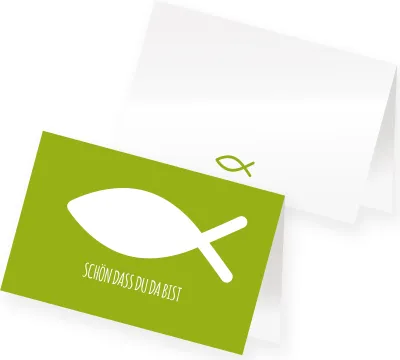 Produktbild von itenga 24x Tischkarte Fisch GRÜN Platzkarte Kommunion Taufe Konfirmation