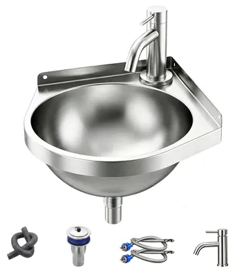 Eckwaschbecken Edelstahl 304, dreieckig, Wandmontage, mit Armatur