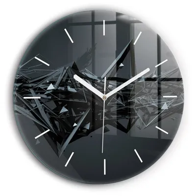 Obrázok produktu pre Wallfluent Hodiny - Okrúhle Sklenené Nástenné Hodiny - Tichý Quartz Strojček - Dekorácia Na Stenu V Spálni - Biele Hodinové Ručičky - 60cm - Čierna abstrakcia