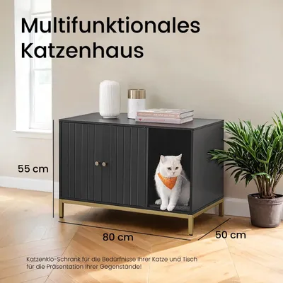 Image de Litière pour chat avec tapis résistant aux griffes et pieds surélevés | Noir | 80x50x55 cm
