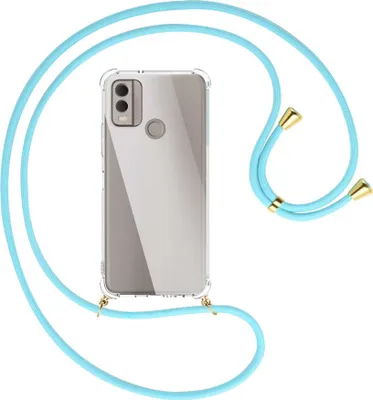 Produktbild von Handykette Backcover-Schutzhülle mit Band (Metall goldfarben) für Nokia C22 4G (6.5'') - himmelblau