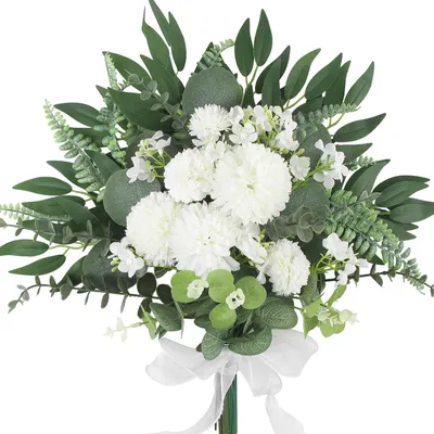 Productafbeelding van Kunstbloemen set 56 stuks, groen-wit, 28 tot 41 cm, voor DIY bloemstukken