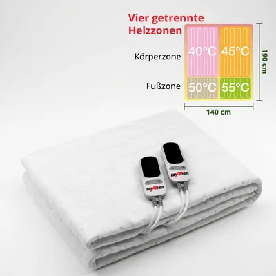 Produktbild von Grafner® Wärmeunterbett Polyester 190x140 cm 4 Heizzonen elektro Heizdecke Wärmedecke