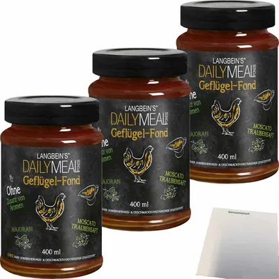 Produktbild von Langbeins DailyMeal Geflügel-Fond 3er Pack (3x400ml Glas) + usy Block