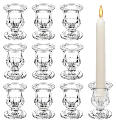 10 Glaskerzenhalter, transparent, für Stabkerzen, Tischdeko