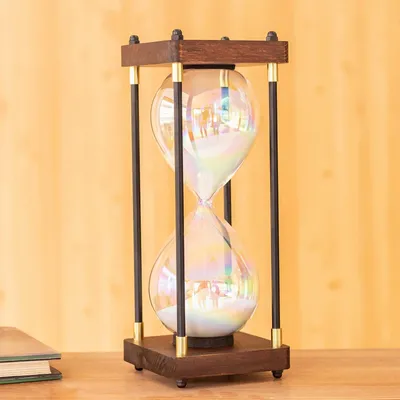 Produktbild von Elzusha - Große Sanduhr, 60 Minuten, Regenbogen-Glas, Dekoration, Weiß