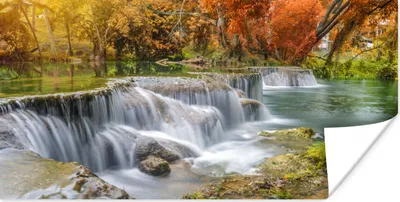 Produktbild von MuchoWow® Poster Herbst - Wasserfall - Natur - Bäume 120x60 cm - Bild