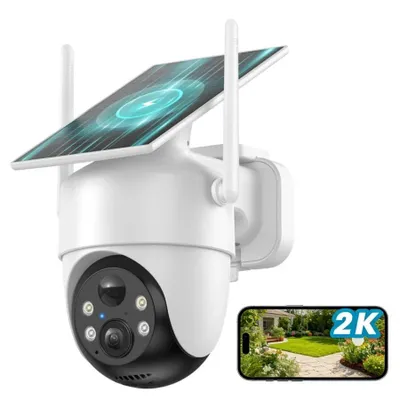 Produktbild von 2K Überwachungskamera Aussen Akku 360° Pan WLAN Kamera mit Farbnachtsicht solar Kamera Überwachung außen PIR Bewegungsmelder Cloud/TF Storage 2,4 GHz