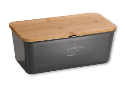 Image de KESPER Boîte à pain grise, mélamine avec couvercle en bambou servant de planche à découper, 36x20x14 cm, lavable au lave-vaisselle, 58089