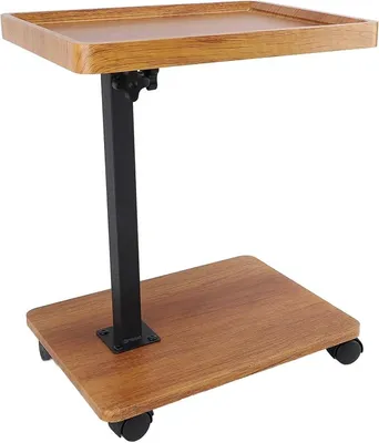 Produktbild von Beistelltisch mit Rollen, Höhenverstellbar Kleiner Couchtisch C Form Holz Sofatisch Mobiler Kaffeetisch Wohnzimmertisch, für Schlafzimmer Wohnzimmer Sofa Couch