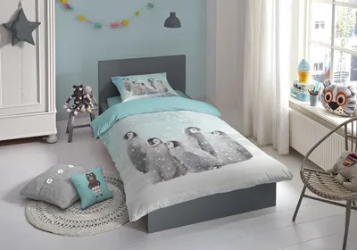 Immagine prodotto di biancheria da letto good morning in flanella 2 pezzi copripiumino 140 x 220 cm federa 60 x 70 cm Pengu 2505.20.01 Blu