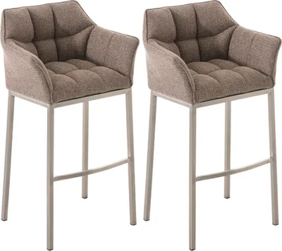 Produktbild von CLP 2er Set Barhocker Damaso Stoffbezug mit Vierfußgestell aus Metall bis 240 kg terrabraun Gestell Farbe edelstahl