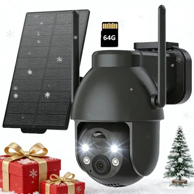 Produktbild von 2K Überwachungskamera Aussen Akku 360° PTZ WLAN Kamera Kabellos mit Farbnachtsicht solar Kamera Überwachung außen PIR Bewegungsmelder mit 64G Karte