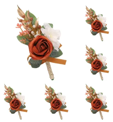 Produktbild von Solidchoice – Set mit 6 künstlichen Blumen in Rosa, Orange und Rot, ideal für Hochzeiten