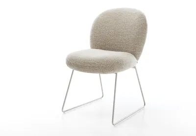 Produktbild von DELIFE Esszimmerstuhl Nube-Flex Webstoff Soft Beige Kufengestell Edelstahl Taschenfederkern