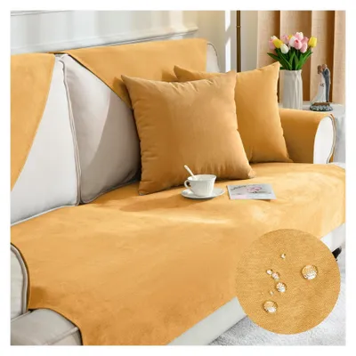 Produktbild von Sofabezug für 1/2/3/4-Sitzer, universeller wasserdichter Überzug für Ecksofas, L-Form Couchbezug, rutschfester Sofaschoner für das Wohnzimmer (Gelb, 70x70cm)