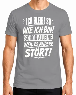 Immagine prodotto di T-shirt da uomo, colore grigio, con la scritta "Rimango così come sono", stile sarcastico. Taglia S