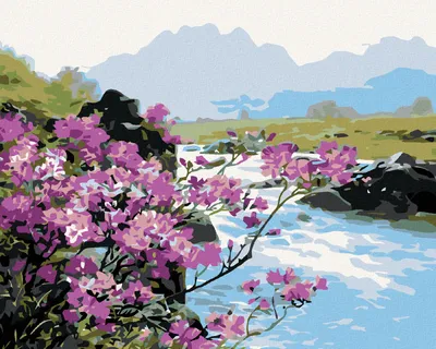 Produktbild von Diamondi - Diamond painting - BLÜHENDE BLUMEN AM FLUSS, 40X50 cm, ohne Keilrahmen