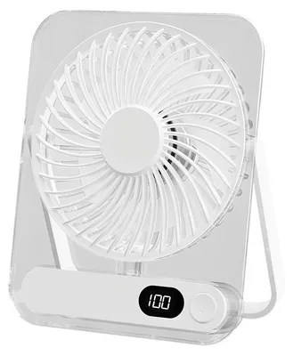 Produktbild von ZELURXX Ultraleichter faltbarer Mini USB Tischventilator, kartenflach, 5 Stufen, leise, Touch, Akku, Display, Weiß
