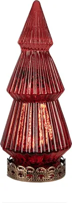 Zdjęcie produktu dla Świąteczna lampka LED, szklana, żłobiona, czerwona, Ø 7x16 cm, Clayre & Eef, model 6GL4569R