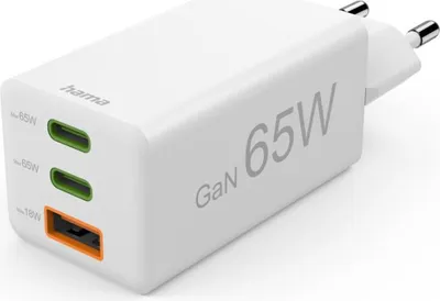 Produktbild von Hama Schnellladegerät, 2x USB-C PD, 1x USB-A QC, Mini-Ladegerät, 65W