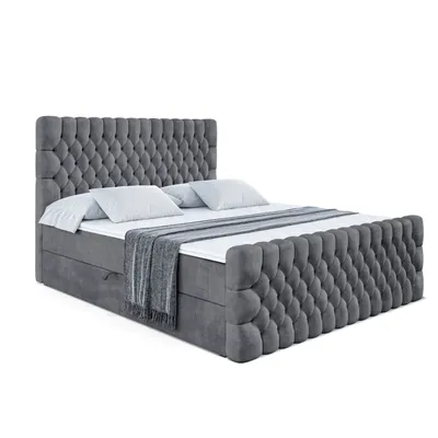 Produktbild von ALTDECOR Boxspringbett mit Fußteil, H3 Matratze und Topper - 120 x 200 cm - SERENE-Z - Dunkelgrau Samt - Polsterbett mit Bettkasten und Lattenrost, Bett mit Stauraum