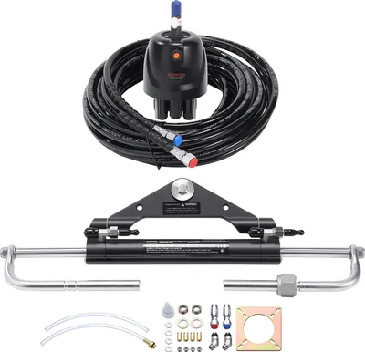 Obrázek produktu pro SucceBuy Hydraulická sada pro řízení přívěsného vozíku, 150 hp, hydraulický systém řízení pro námořní čluny, s čerpadlem řízení, dvoucestným uzavíracím válcem a 24 stop dlouhou hydraulickou hadicí řízení
