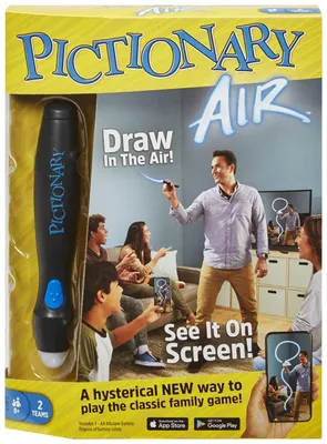 Produktbild von Mattel Games GGC71 - Pictionary Air Zeichenspiel, Familienspiel mit Lichtstift und Begriffskarten, zum Verbinden mit dem Smartphone oder Tablet, für Spieler ab 8 Jahren (englische Version)