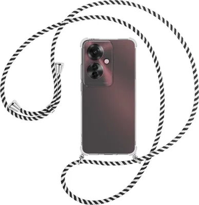 Produktbild von Handykette Backcover-Schutzhülle mit Band (Metall silberfarben) für Oppo Reno11 F 5G - schwarz/weiß gestreift