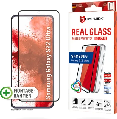 Produktbild von Displex Panzerglas (10H) + Case für Samsung Galaxy S22 Ultra, Eco-Montagerahmen, + Case, volle Displayabdeckung, Tempered Glas, kratzer-resistente Schutzfolie, Samsung, Galaxy S22 Ultra, Trockene Anwendung, Schlagfest, Kratzresistent, Staubresistent, Transparent, 1 Stück(e)