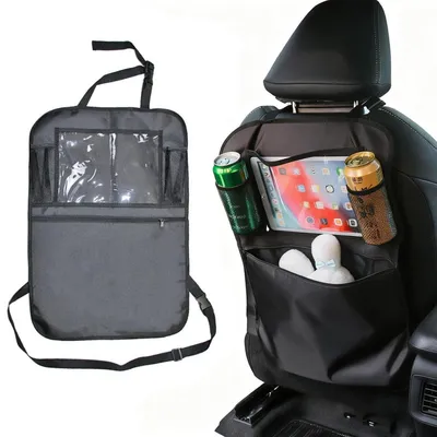 Image de Organisateur de siège auto, lot de 2, dimensions 61x41 cm, couleur noire, tissu Oxford avec 4 poches