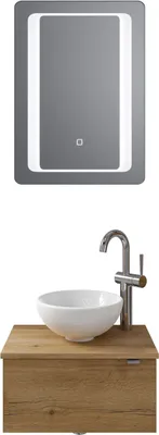 Produktbild von Pelipal Serie 6915 SET-044-199 Block bestehend aus: Keramik-Aufsatzbecken, Waschtischplatte, Waschtischunterschrank, LED Spiegel