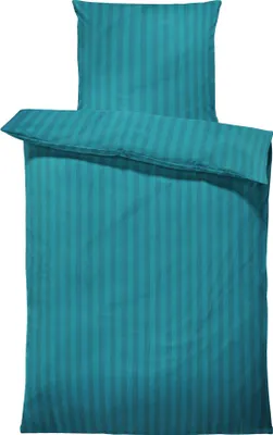 Produktbild von 4 teilig Bettwäsche 135x200 cm Streifen petrol Hotelbettwäsche Damast Mikrofaser